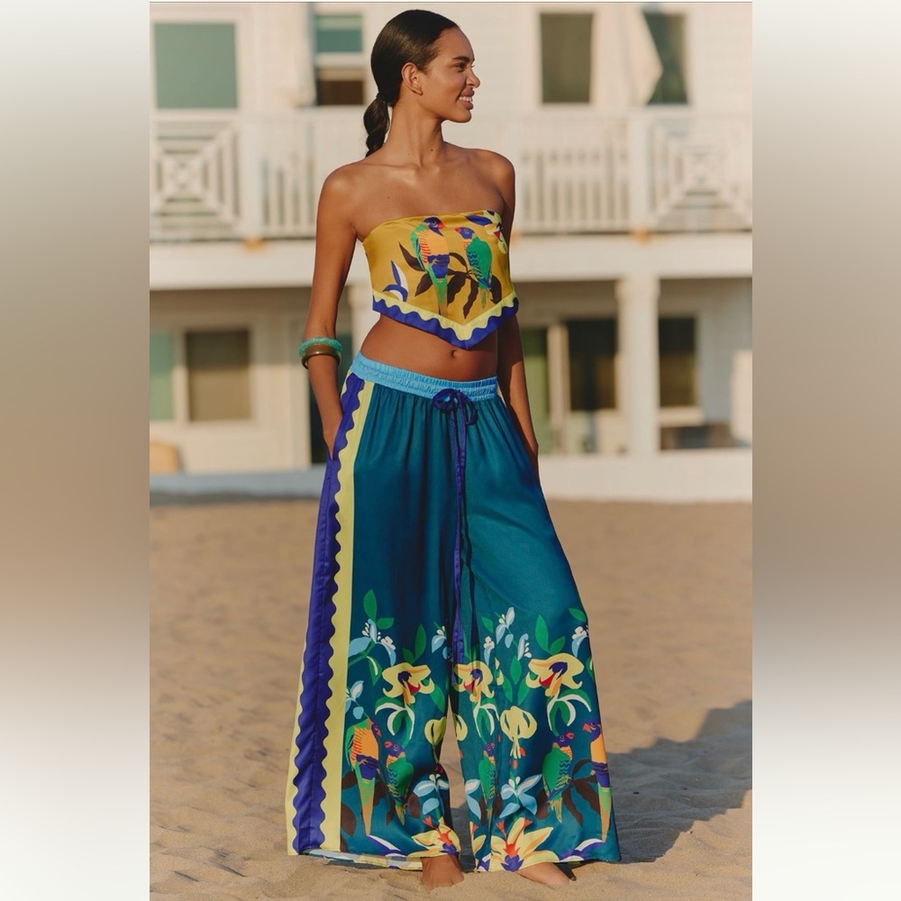 Anthropologie Mustard Yellow Tropical Parrot Bandeau Top - Picture 2 of 8